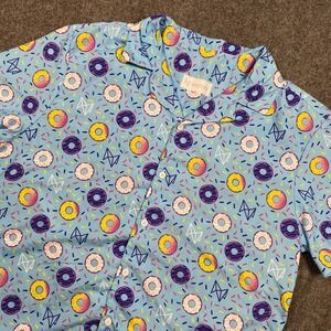 Madden‎ Donut Print Hawaiian Shirt Blue L Novelty Fun Patterned Button-Up